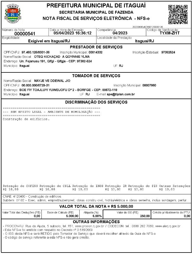 Nota Fiscal de Serviço Eletrônica - NFS-e - Nota Fiscal de Serviço  Eletrônica - NFS-e